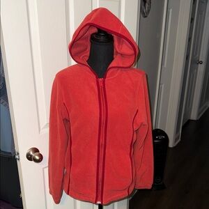 🖤COLUMBIA SPORTSWEAR DARK CORAL WITH RED TRIM FLEECE HOODED JACKET SIZE M🖤